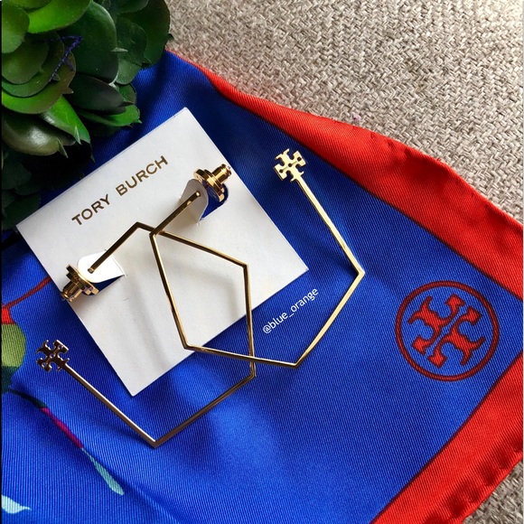 ✨NEW TORY BURCH✨LARGE GOLD HEX HOOP EARRINGS - Picture 5 of 5